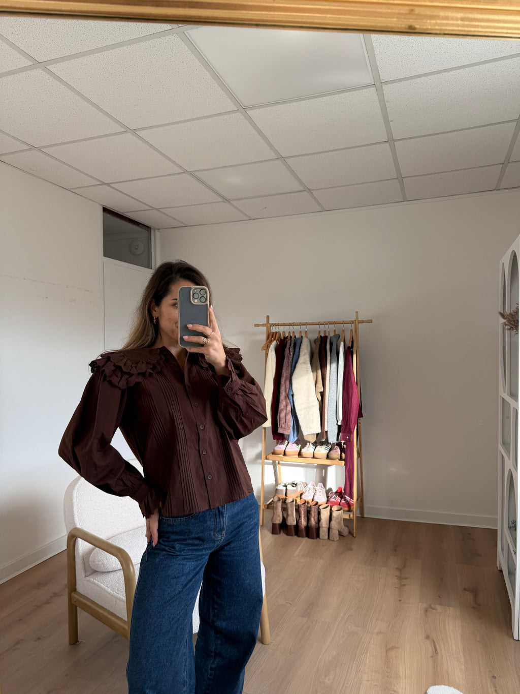 Blouse À Col Large Chocolat Agnès