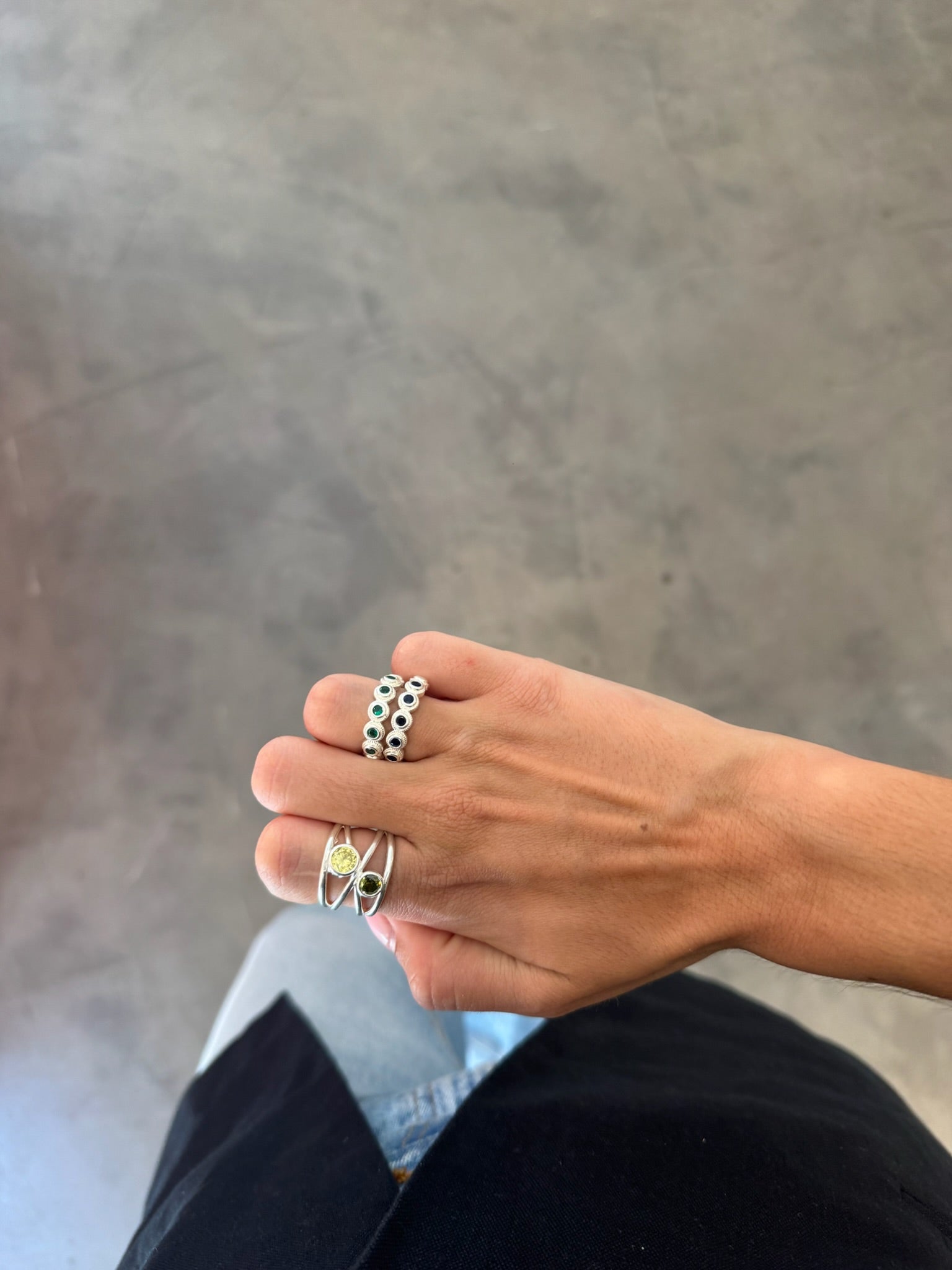 Bague Lágrima Verde Plata