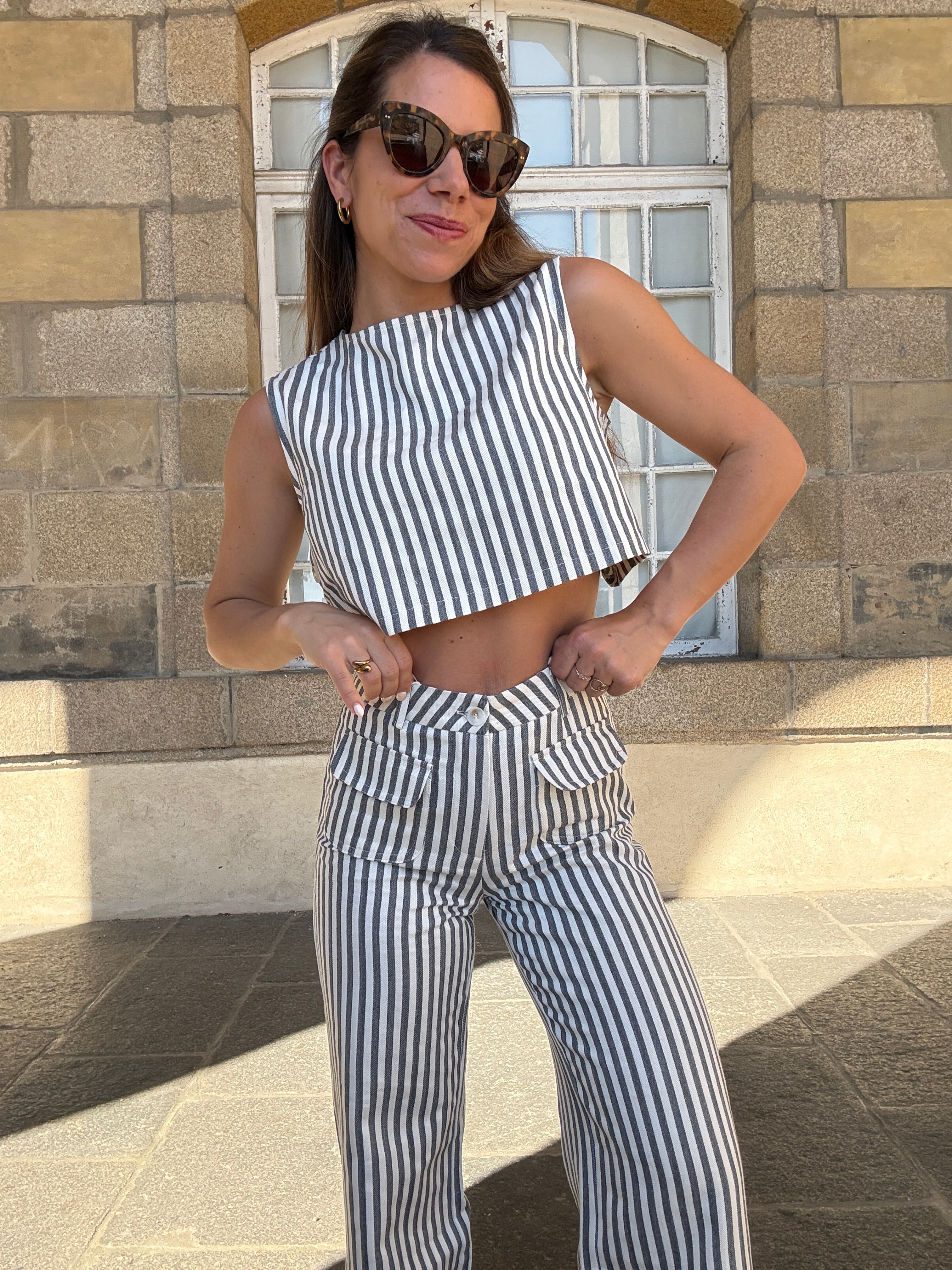 Pantalon Rayé Marin Bleu
