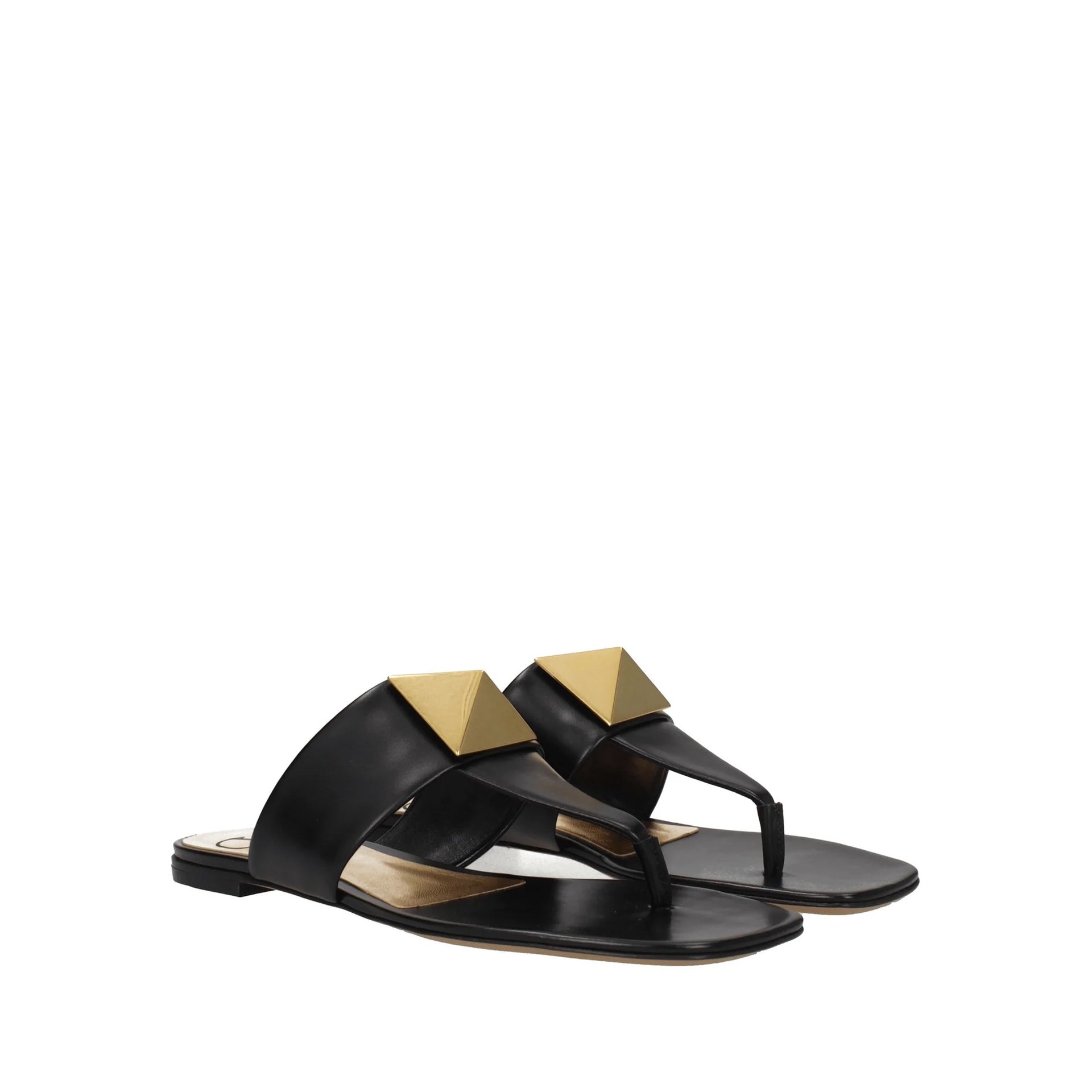 Sandales Valentino Garavani One Stud Leather Thong - Black - Femme