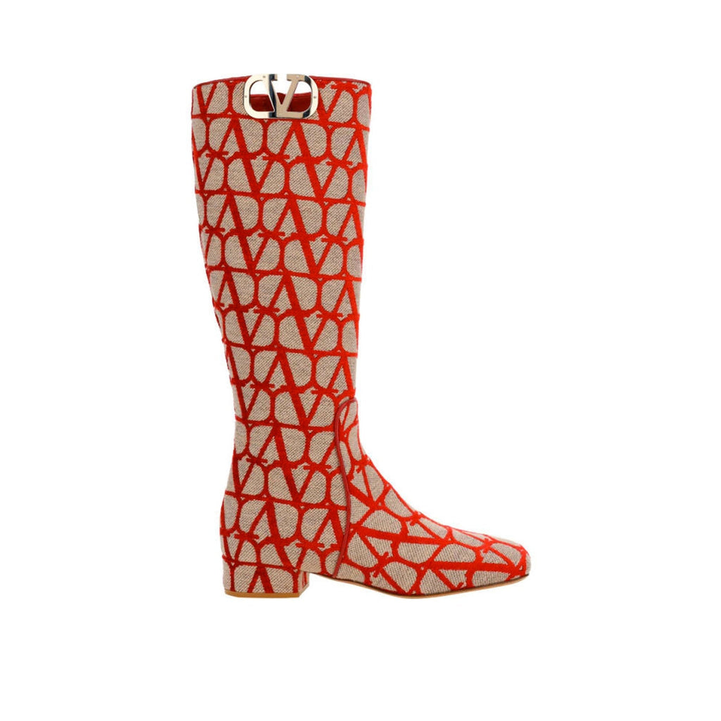 Bottes Valentino Garavani Canvas Logo - Beige - Femme