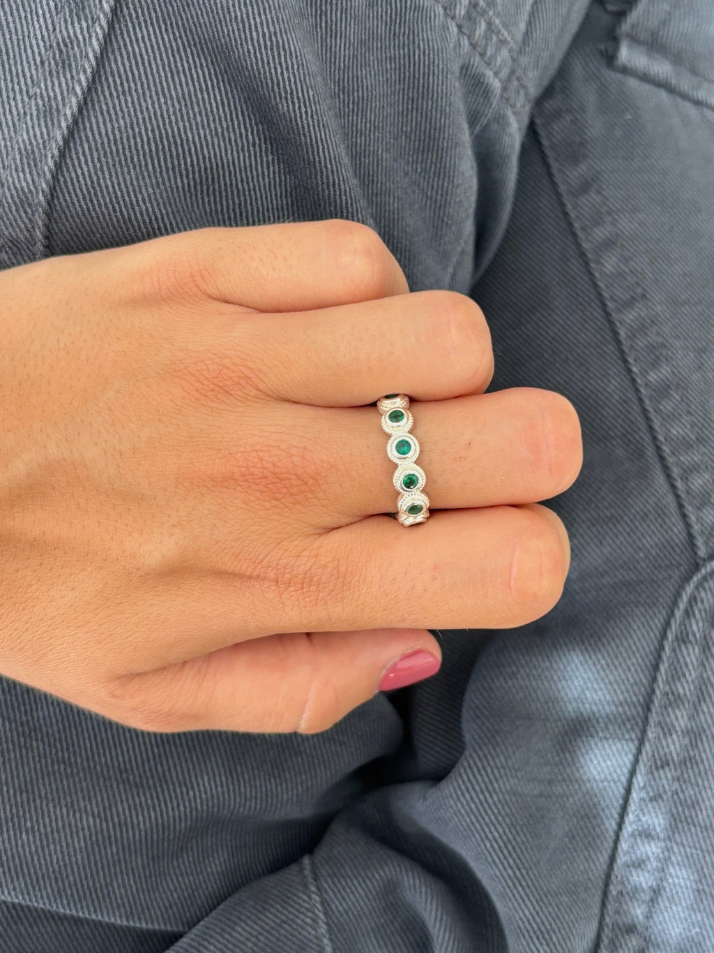 Bague Lágrima Verde Plata
