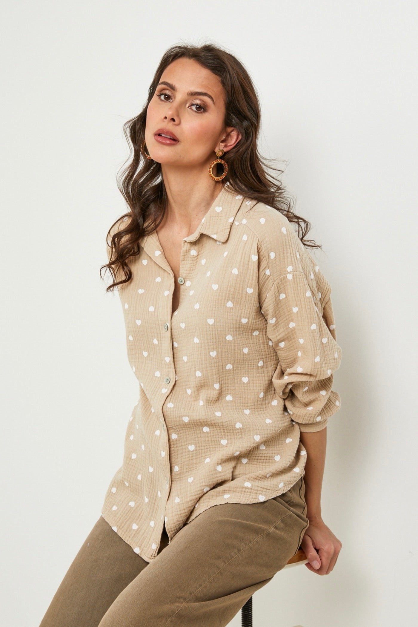 Chemise Beige/Blanc - Femme