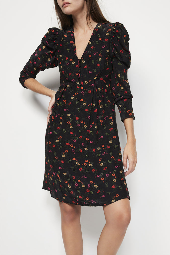 The Kooples - Robe Patineuse En Soie Noir Et Rouge - Femme