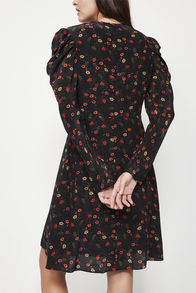 The Kooples - Robe Patineuse En Soie Noir Et Rouge - Femme
