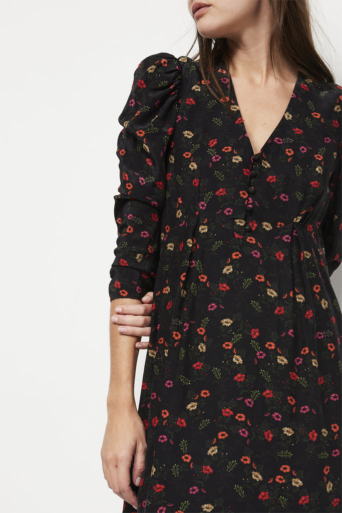 The Kooples - Robe Patineuse En Soie Noir Et Rouge - Femme