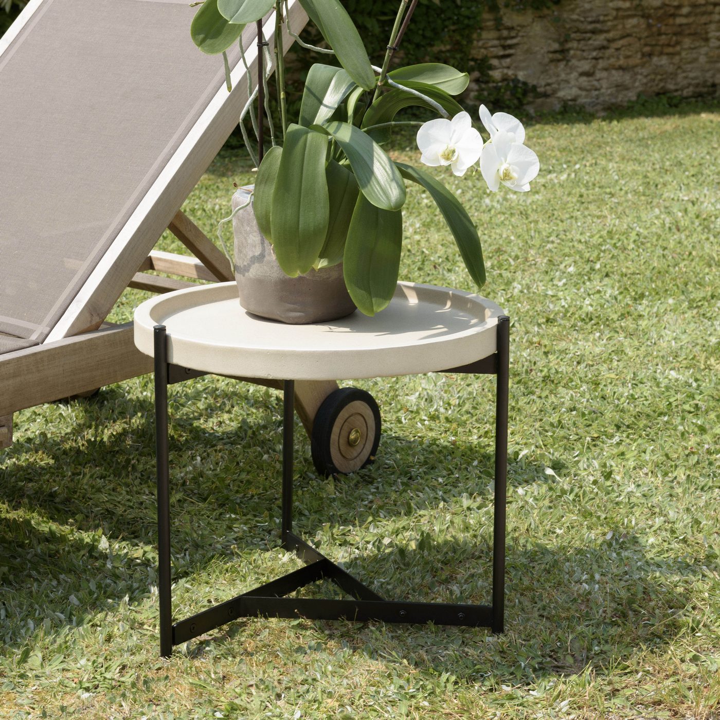 Hector - Table D'Appoint De Jardin - Noir/Beige