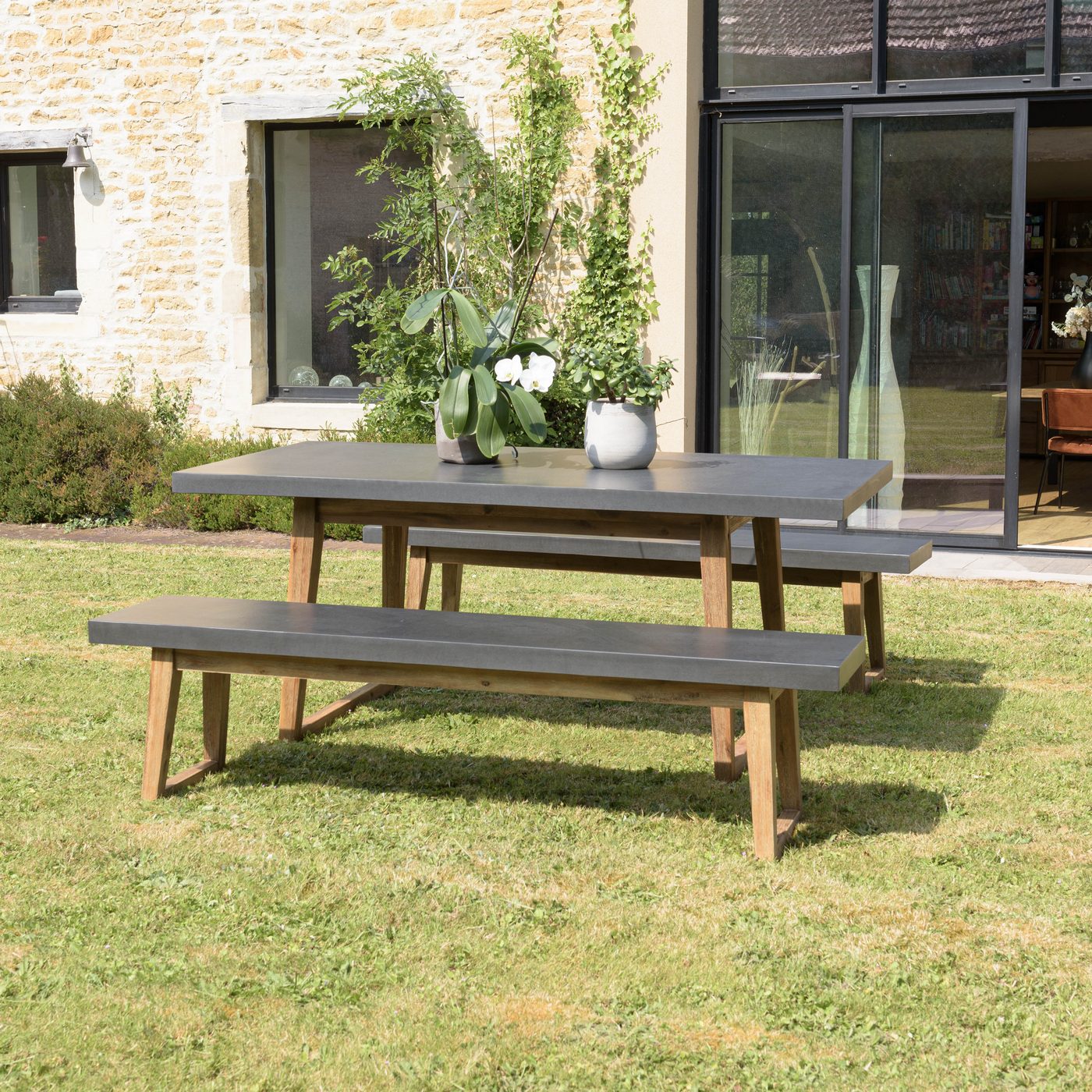 Hector - Salon De Jardin 6 Pers - Gris Anthracite/Marron