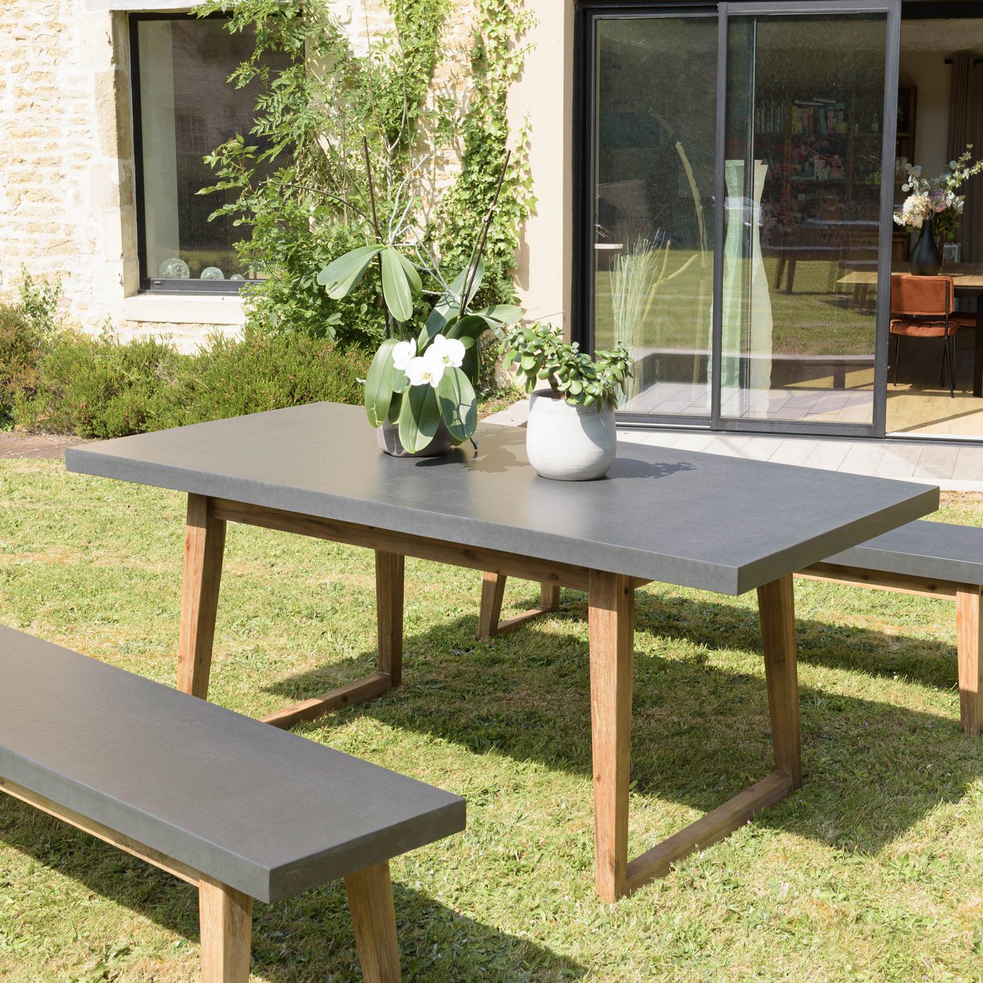 Hector - Salon De Jardin 6 Pers - Gris Anthracite/Marron