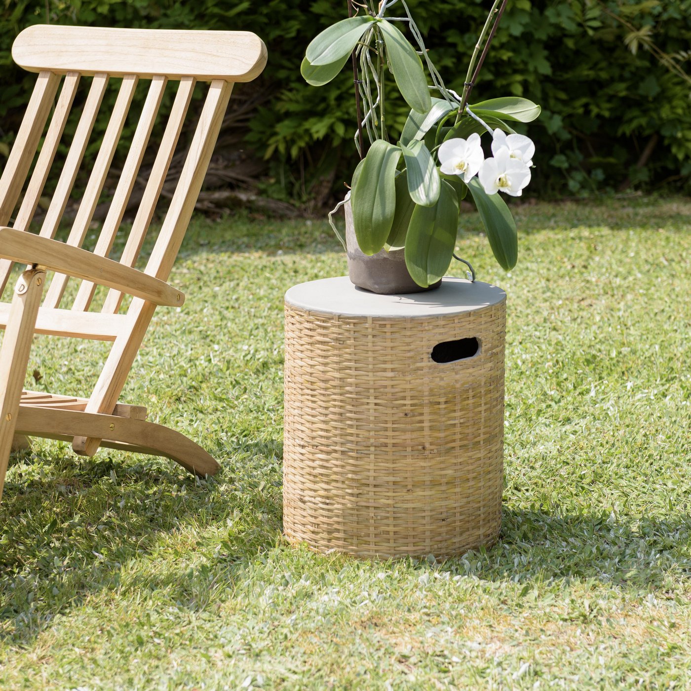 Hector - Table D'Appoint De Jardin - Gris/Bois Clair