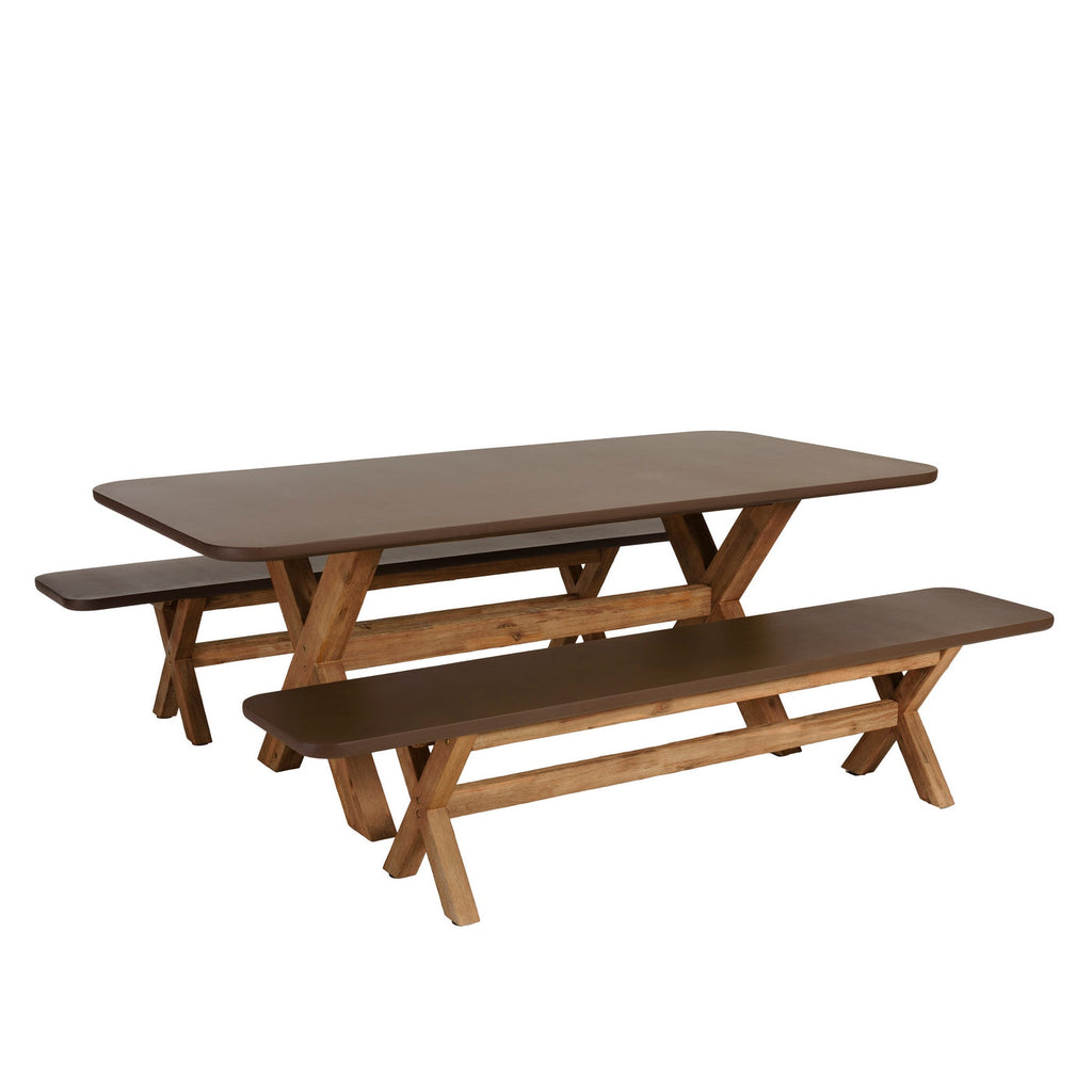 Nestor - Ensemble Table Et Bancs - Marron