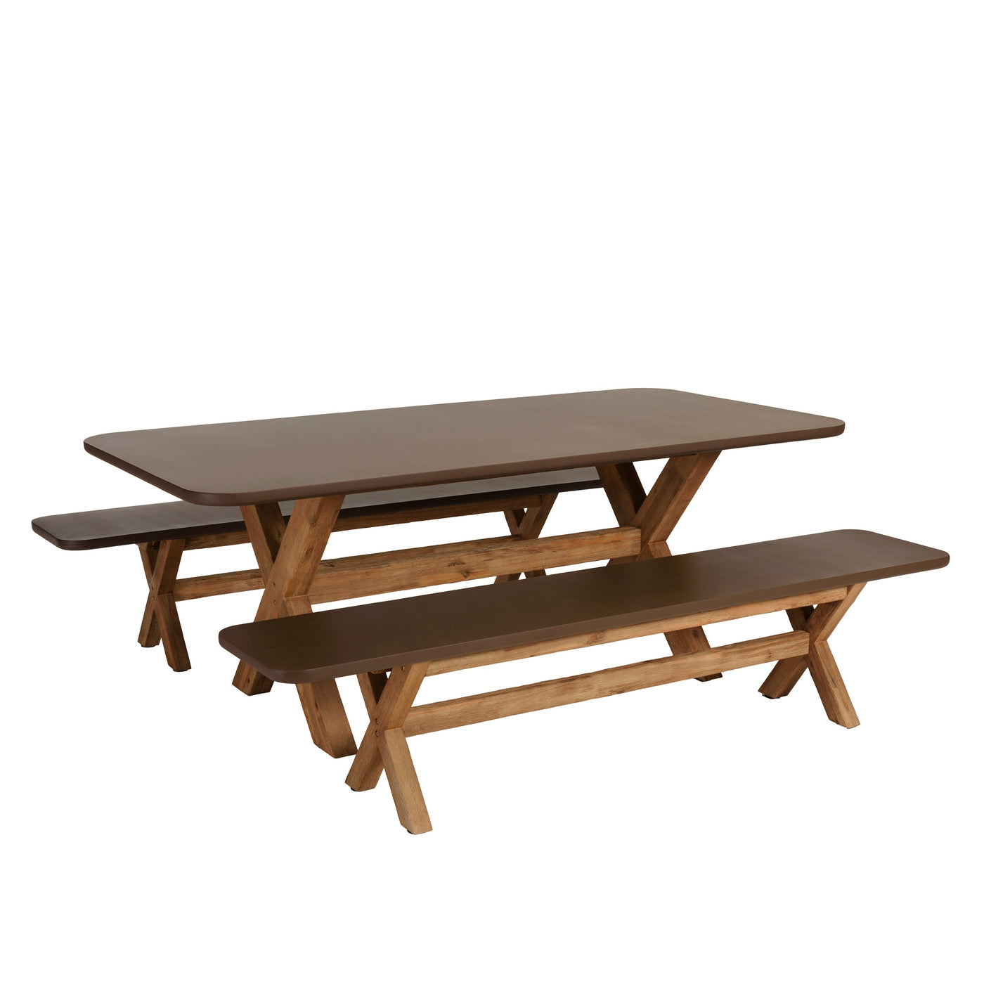 Nestor - Ensemble Table Et Bancs - Marron