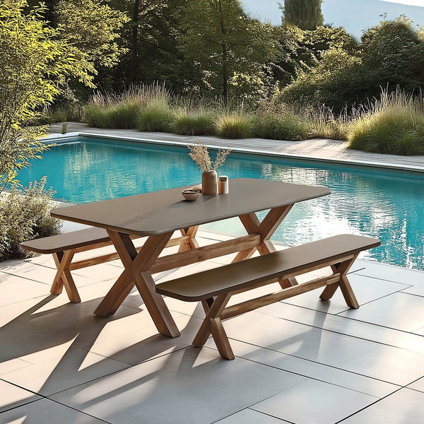 Nestor - Ensemble Table Et Bancs - Marron