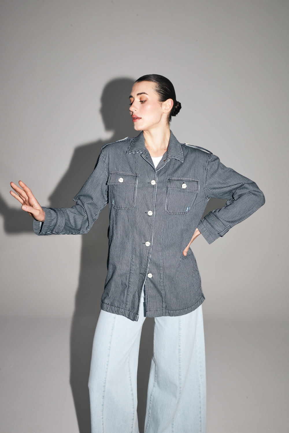 La Veste Denim Marin A  Rayures Workwear Fabriquée Au Portugal