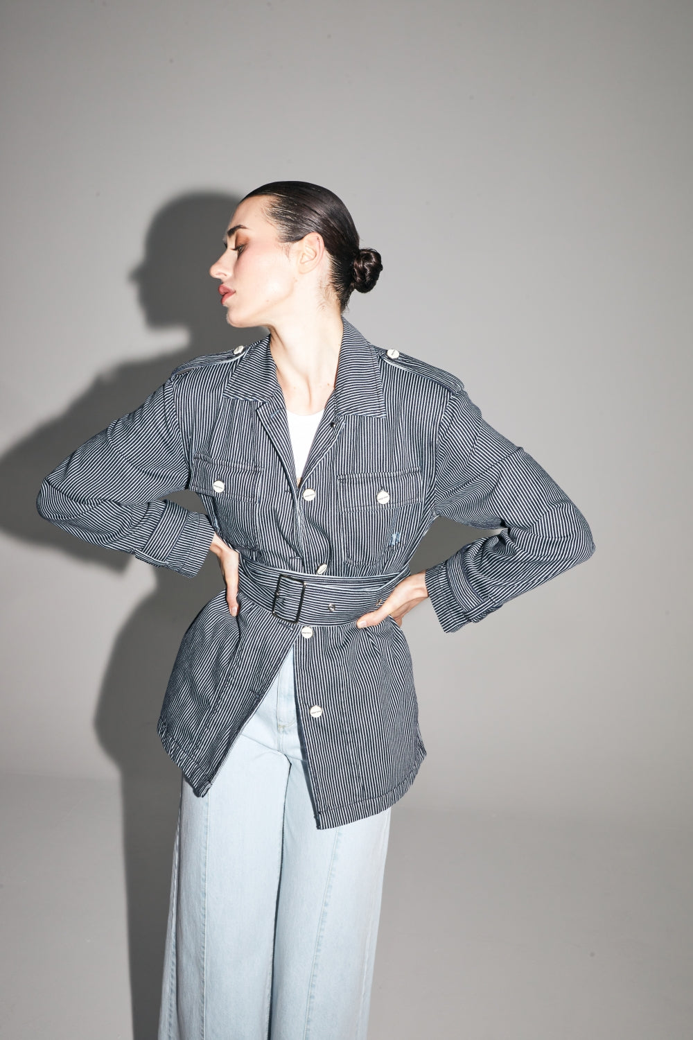 La Veste Denim Marin A  Rayures Workwear Fabriquée Au Portugal