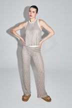 Le Pantalon Edwin Tricot Géo Ajouré Doré Noir Fabriqué En Italie