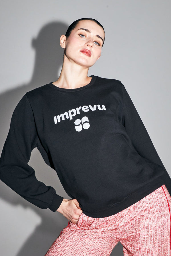 Le Sweatshirt Eddie Collège En Coton Organique Noir Fabriqué Au Portugal
