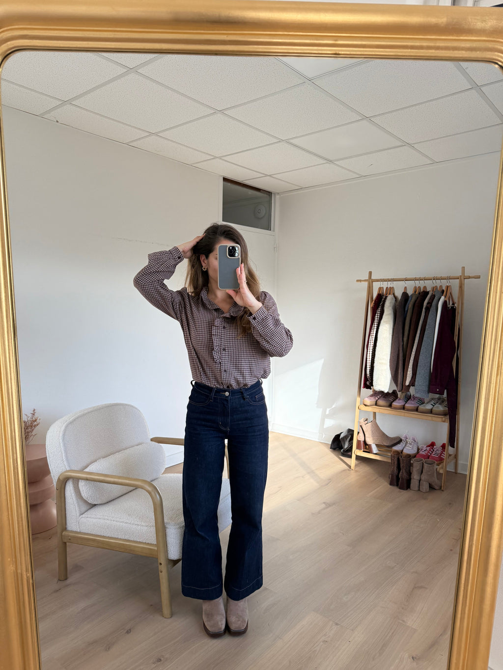 Blouse À Carreaux Margaux Marron
