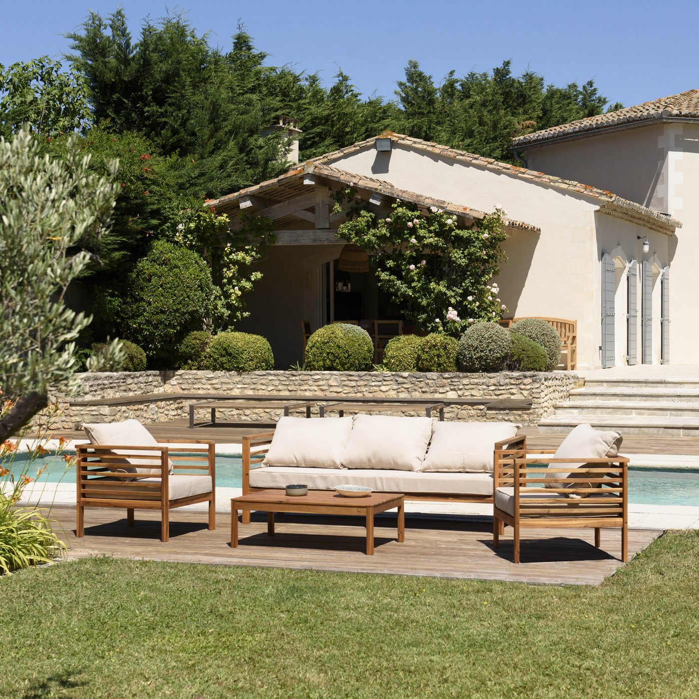 Vick - Salon De Jardin 5 Pers - Taupe/Marron