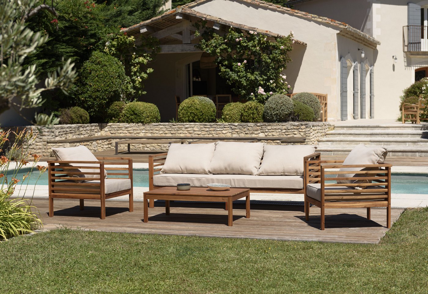 Vick - Salon De Jardin 5 Pers - Taupe/Marron