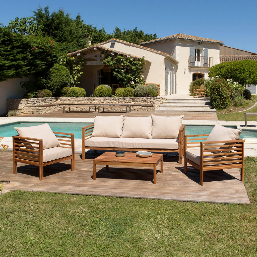 Vick - Salon De Jardin 5 Pers - Taupe/Marron