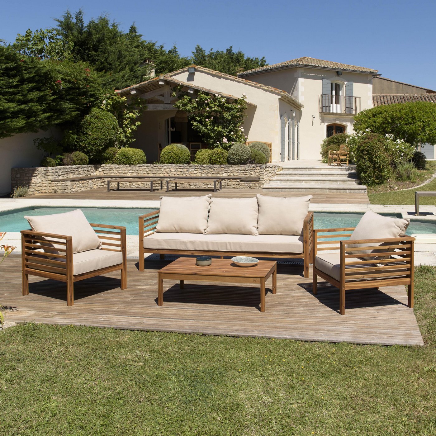 Vick - Salon De Jardin 5 Pers - Taupe/Marron