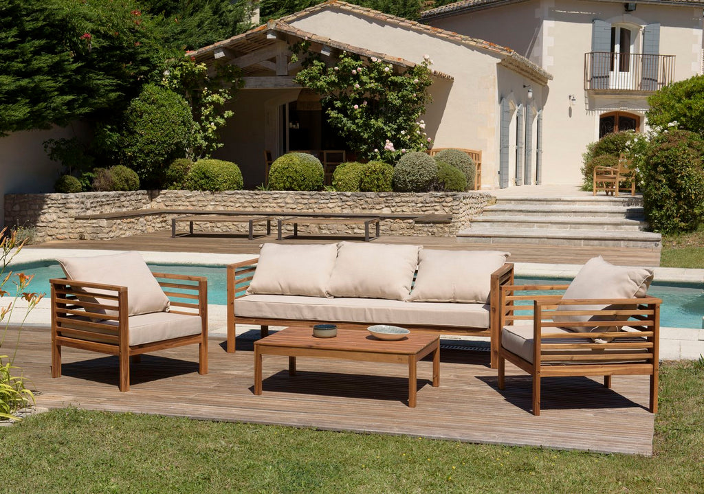 Vick - Salon De Jardin 5 Pers - Taupe/Marron