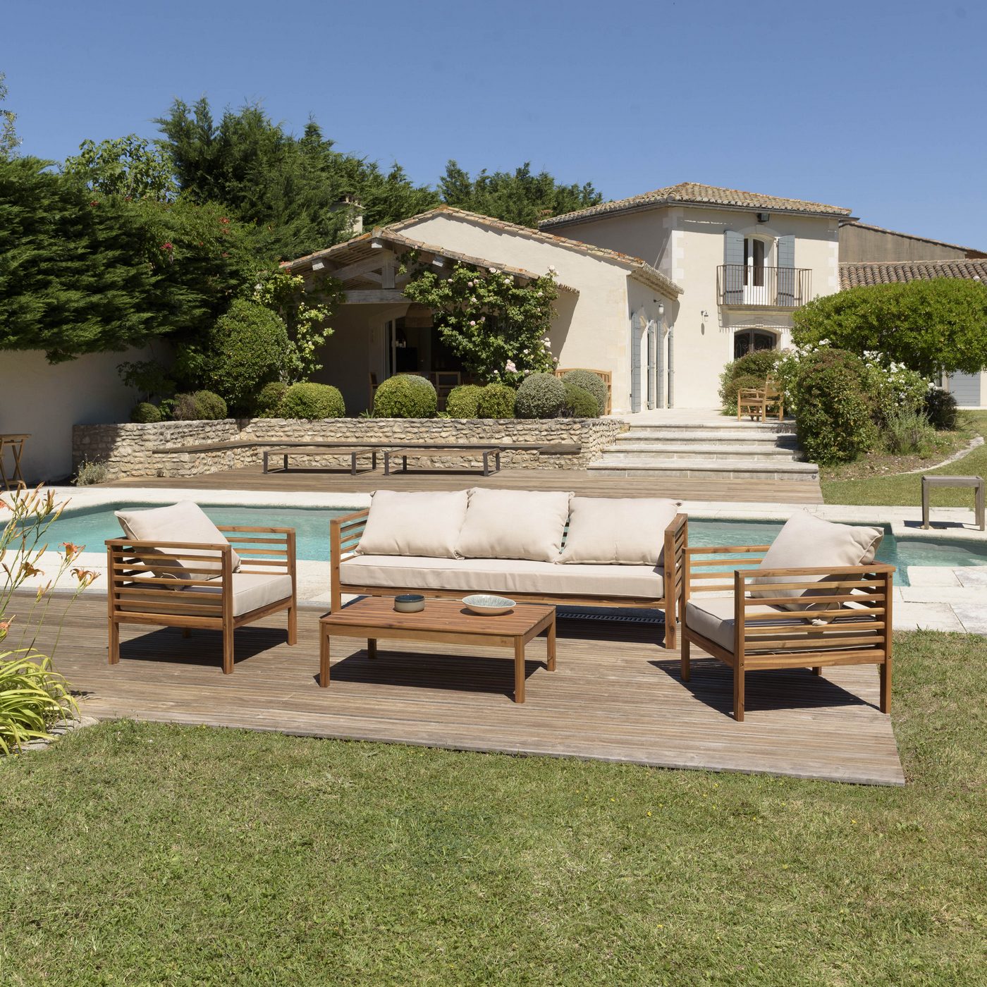 Vick - Salon De Jardin 5 Pers - Taupe/Marron