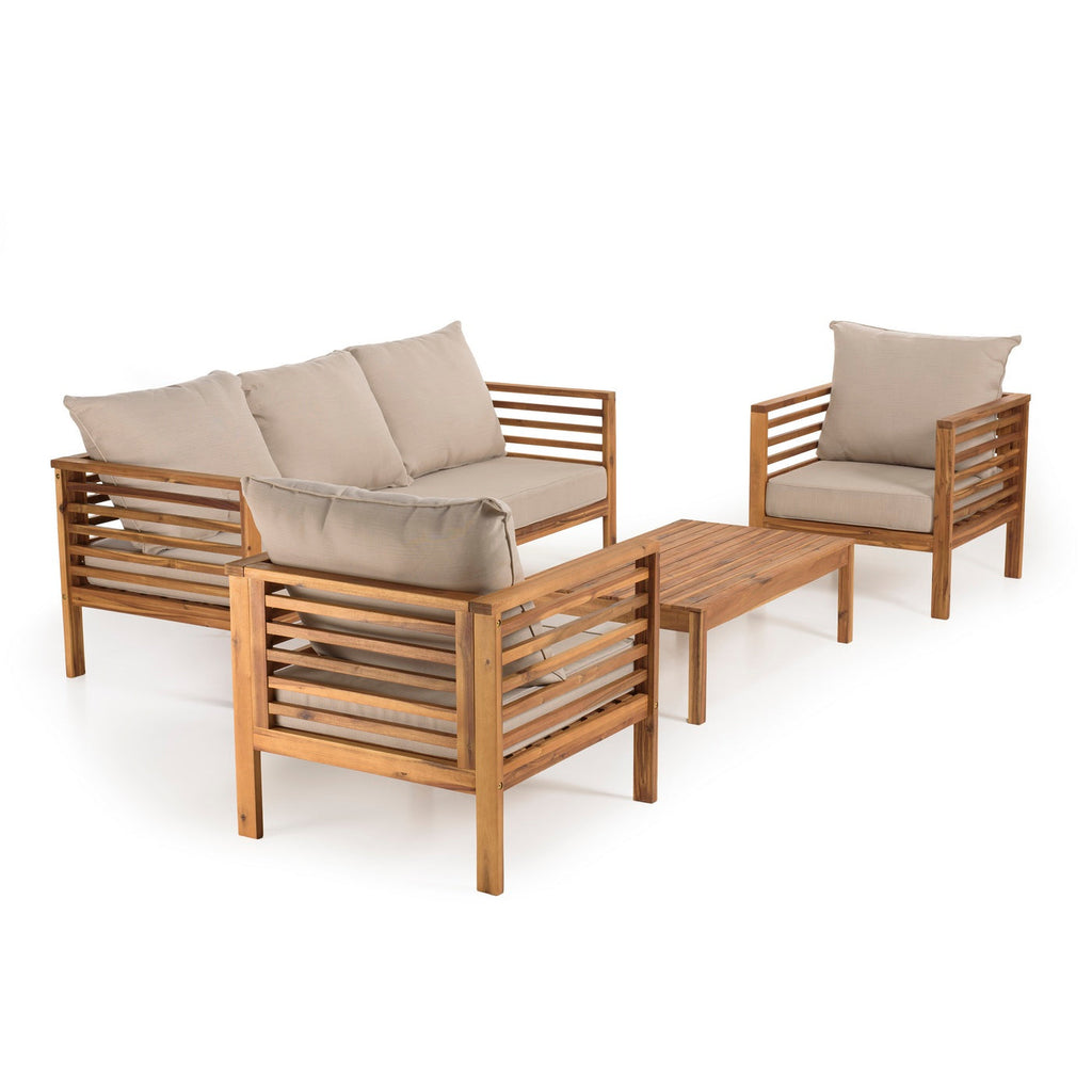 Vick - Salon De Jardin 5 Pers - Taupe/Marron