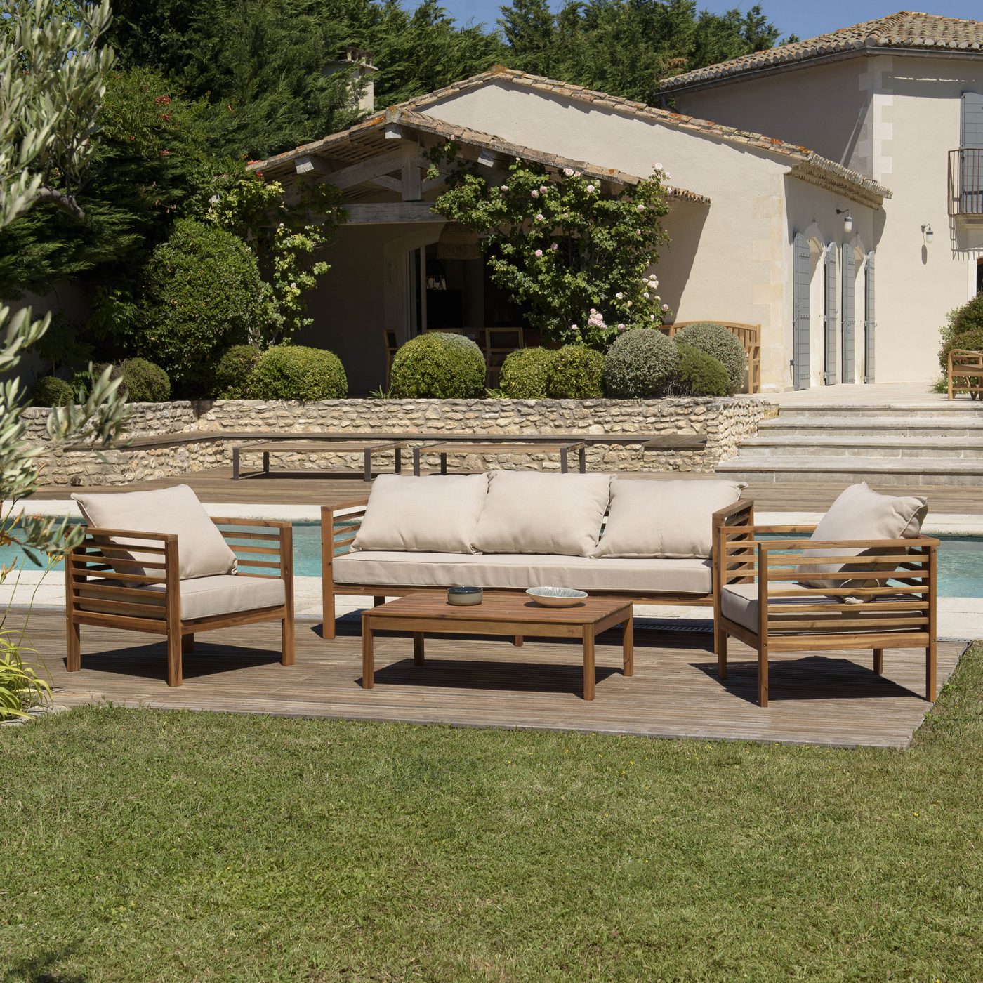 Vick - Salon De Jardin 5 Pers - Taupe/Marron