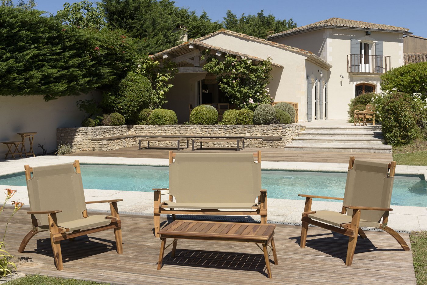 Vick - Salon De Jardin 4 Pers - Taupe/Marron