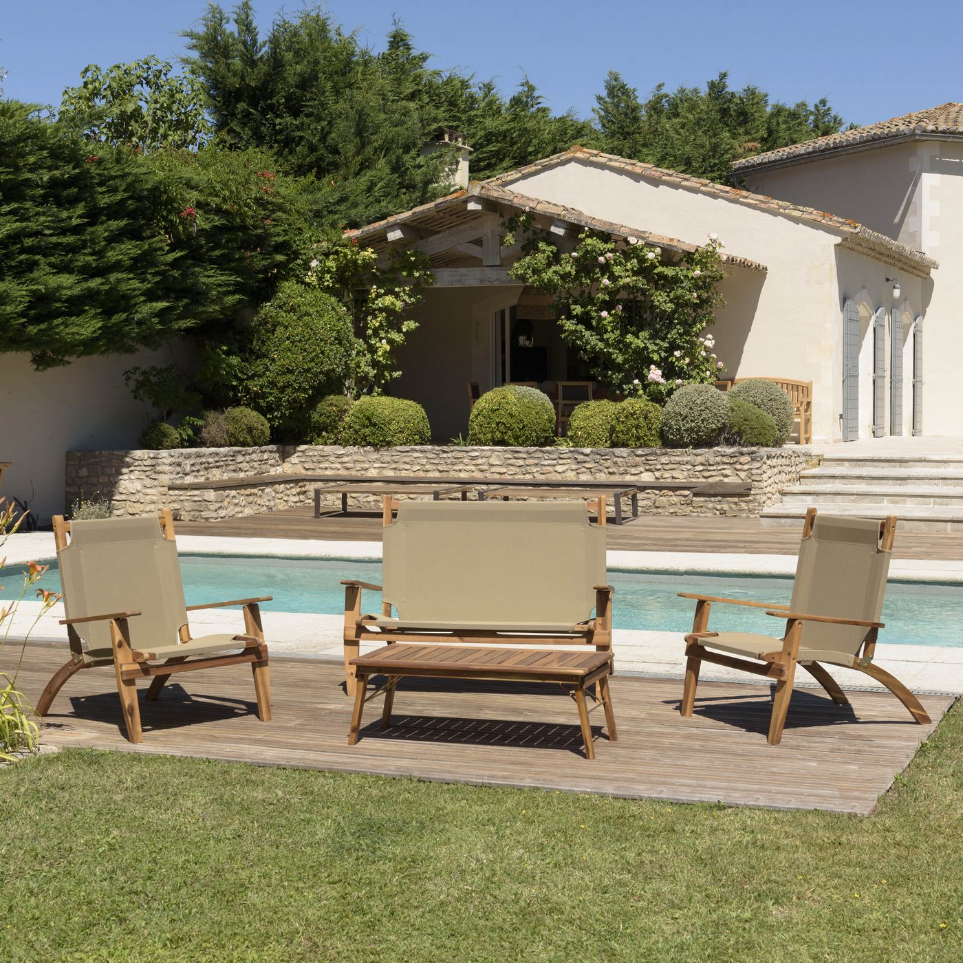 Vick - Salon De Jardin 4 Pers - Taupe/Marron