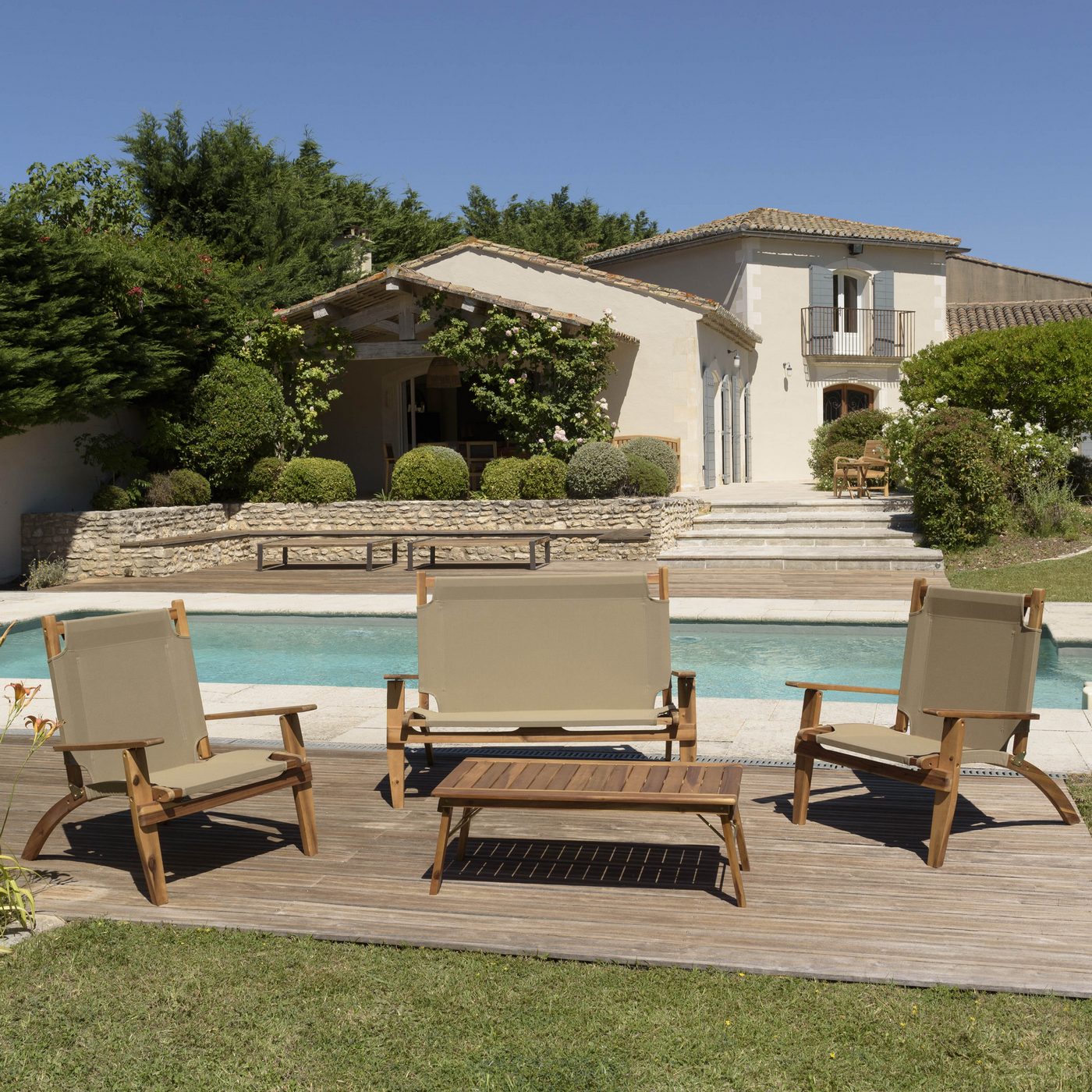 Vick - Salon De Jardin 4 Pers - Taupe/Marron