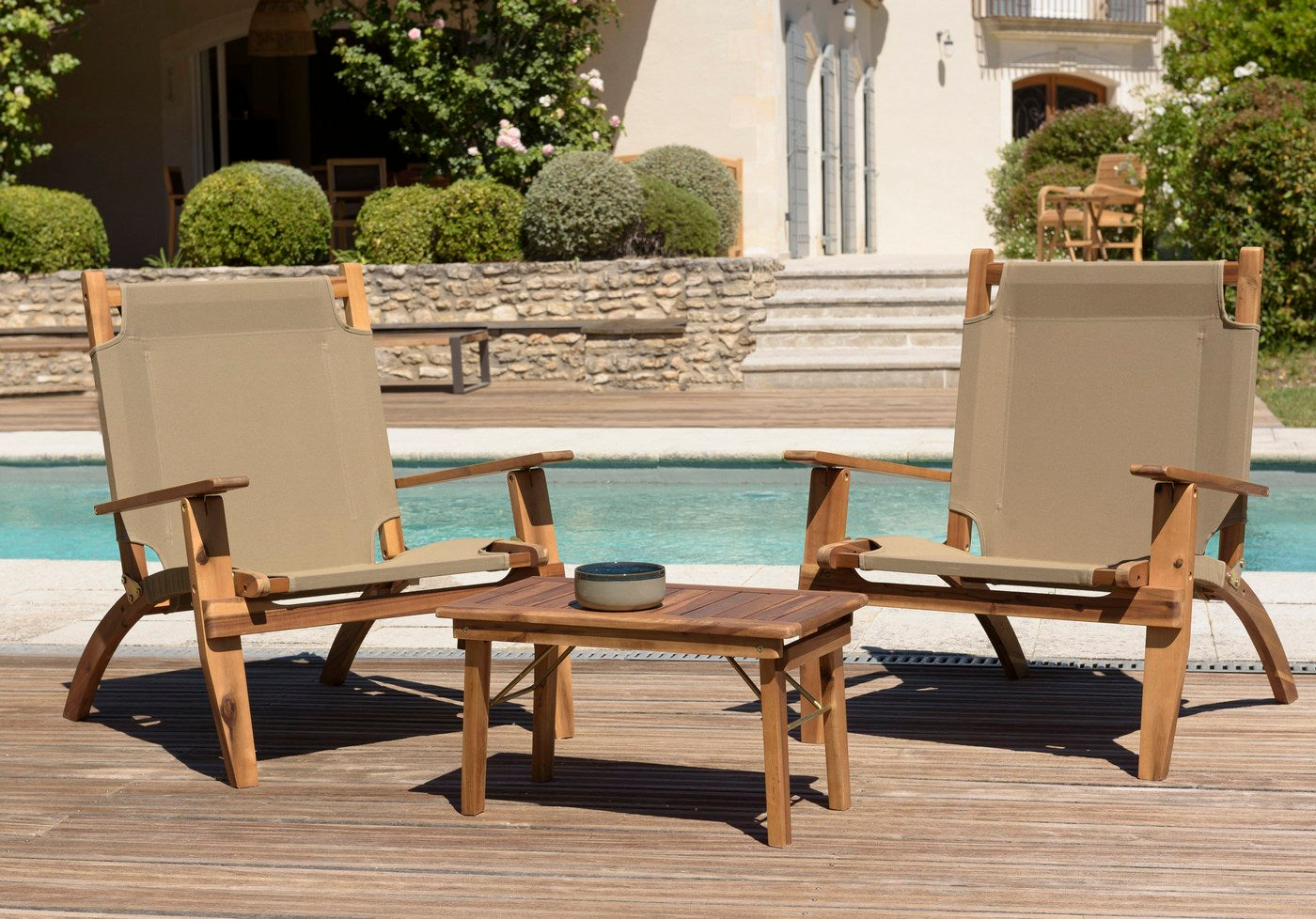 Vick - Salon De Jardin 2 Pers - Taupe/Marron