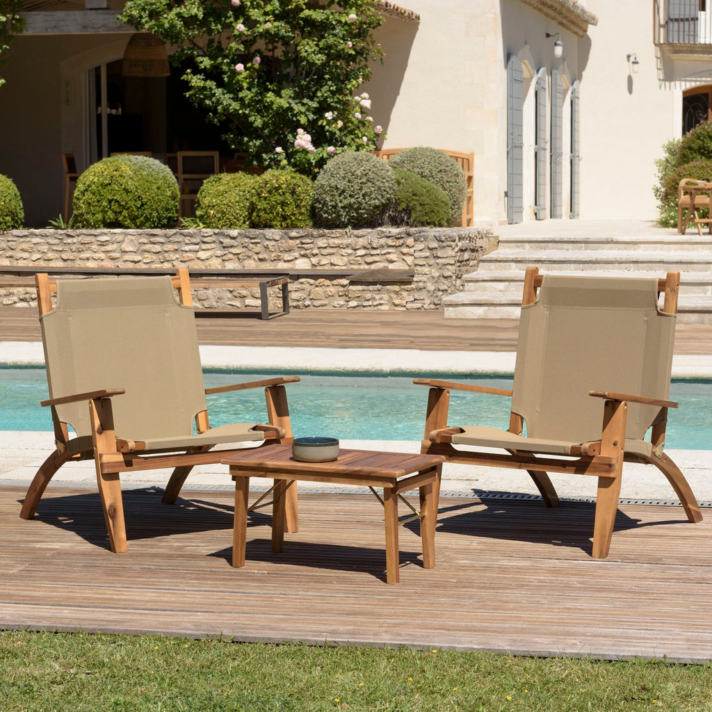 Vick - Salon De Jardin 2 Pers - Taupe/Marron