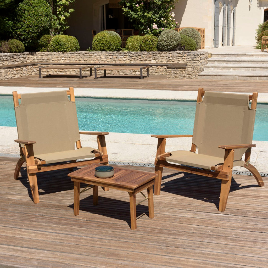 Vick - Salon De Jardin 2 Pers - Taupe/Marron