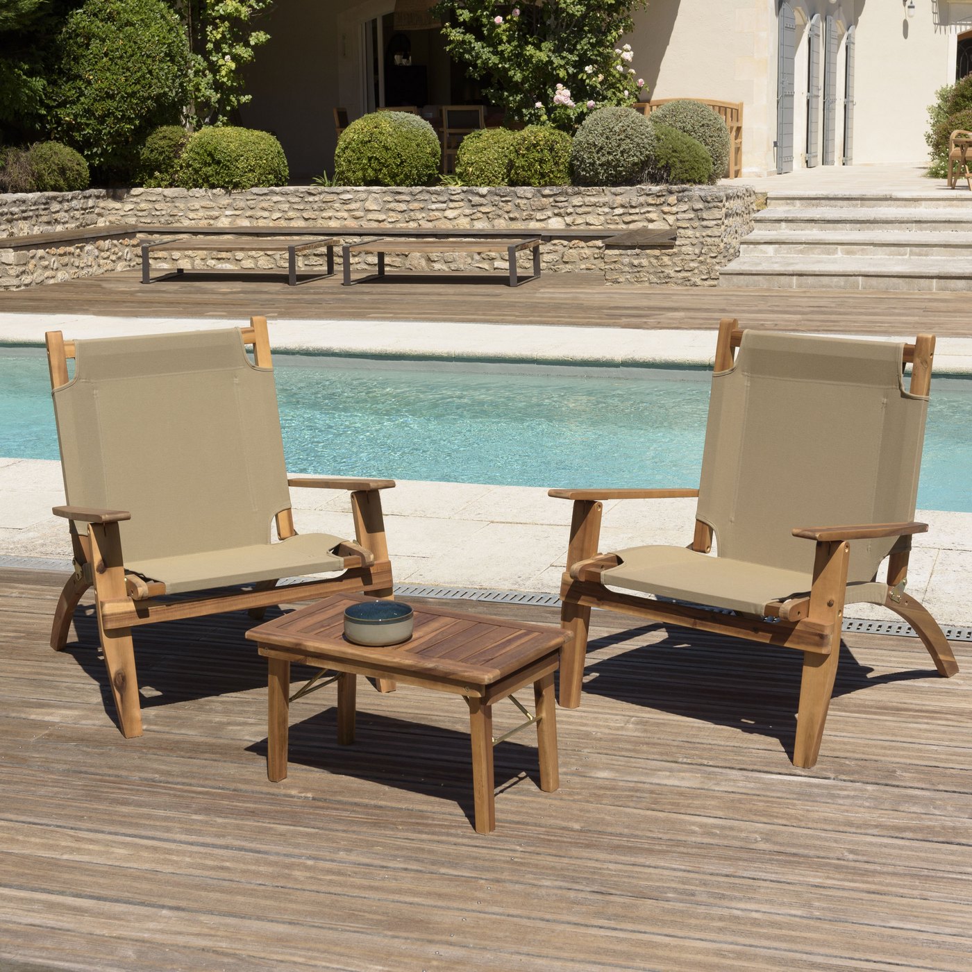 Vick - Salon De Jardin 2 Pers - Taupe/Marron