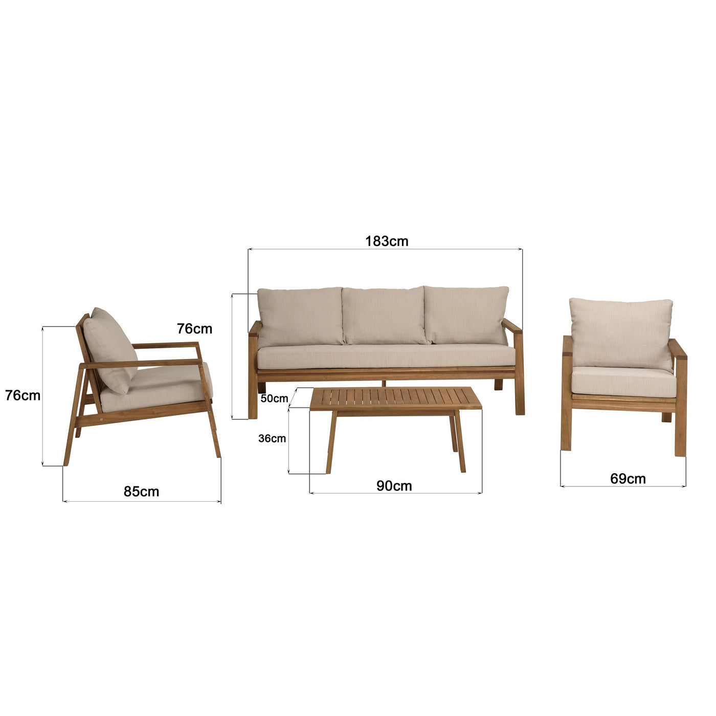 Vick - Salon De Jardin 5 Places - Taupe/Marron