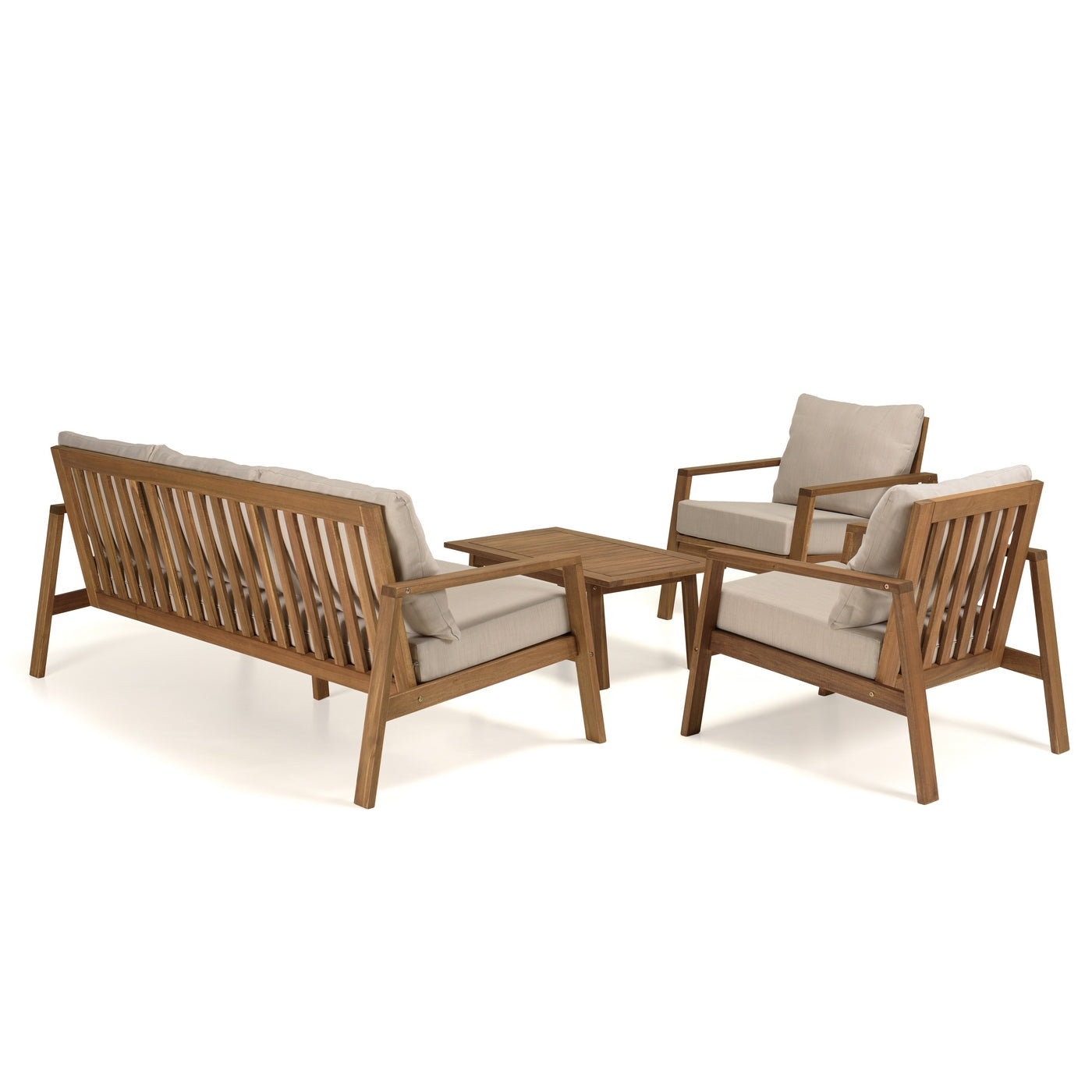 Vick - Salon De Jardin 5 Places - Taupe/Marron