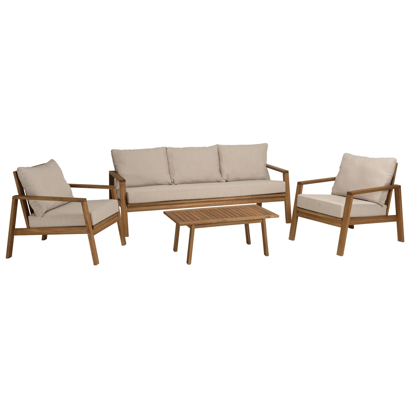 Vick - Salon De Jardin 5 Places - Taupe/Marron