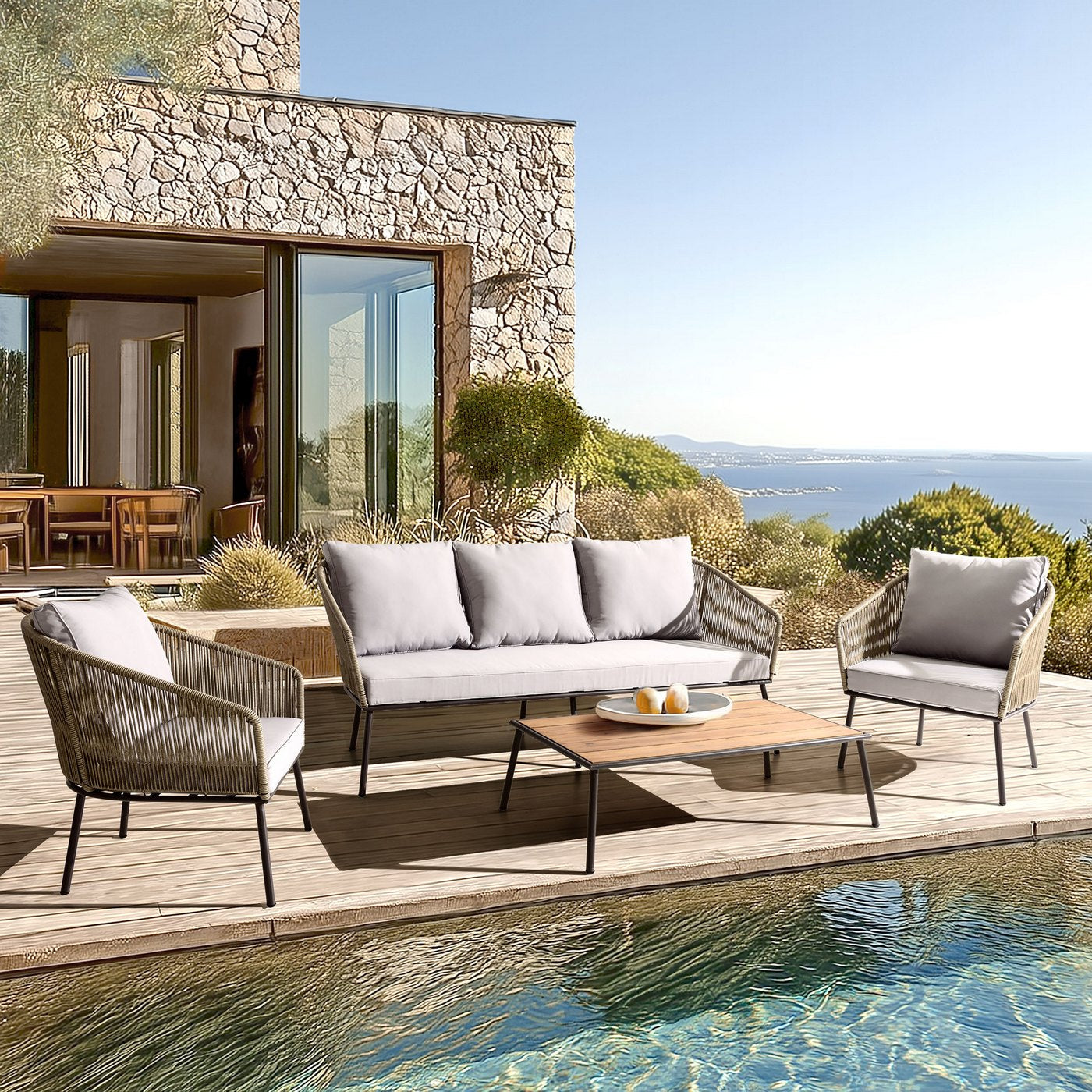 Vick - Salon De Jardin 5 Places - Taupe/Gris Anthracite