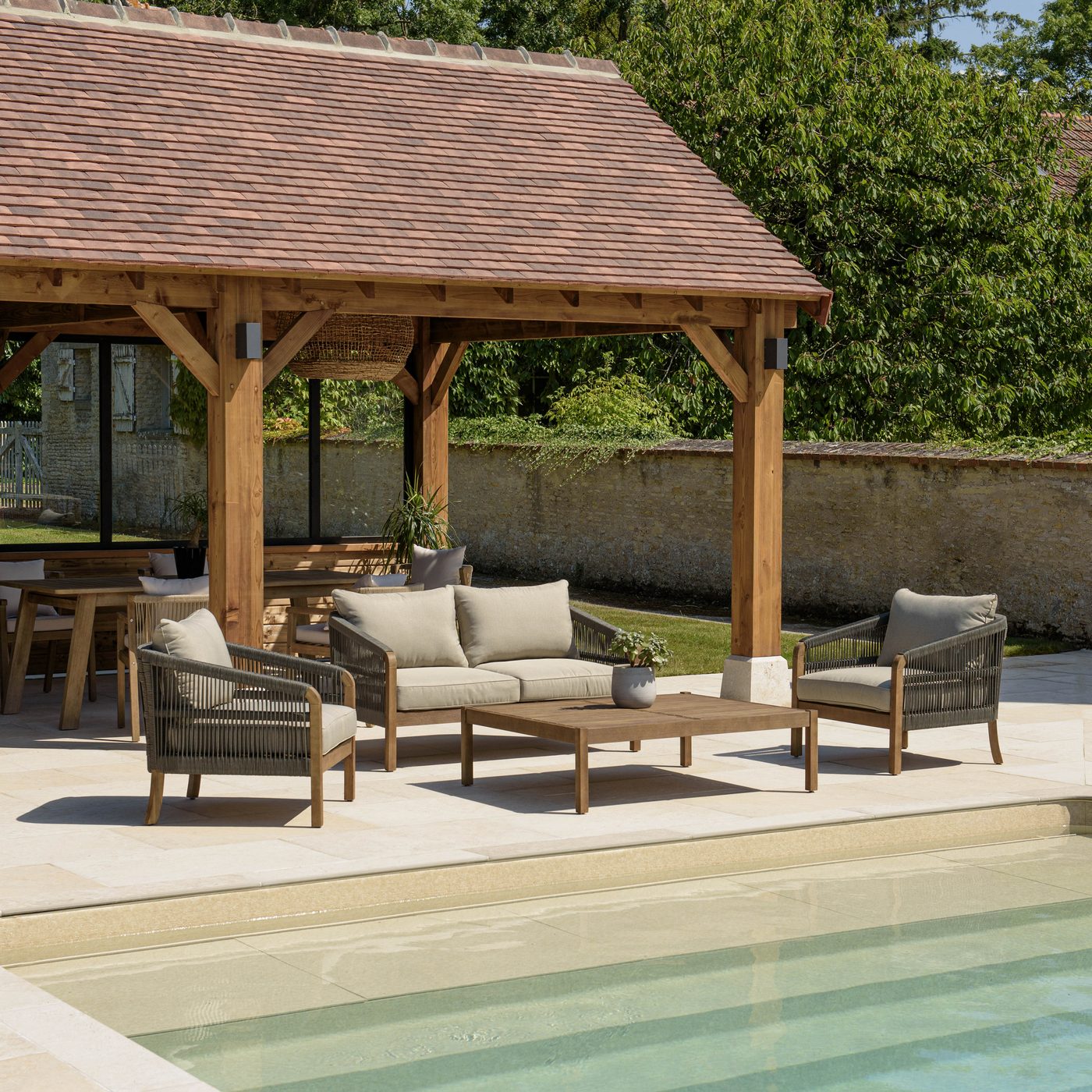 Celestin - Salon De Jardin 4 Places - Vert/Gris/Marron