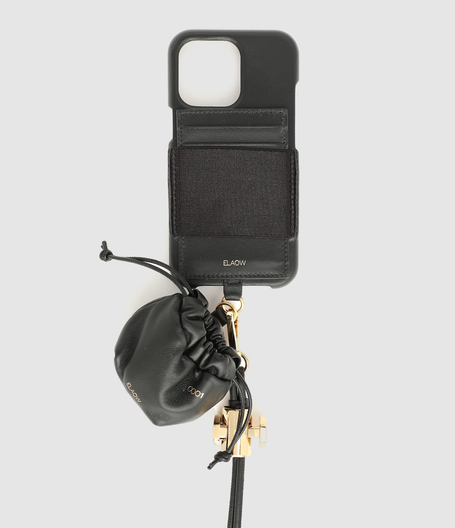 Elaow - Porte-Cartes Et Porte-Airpods Cordon Cuir Noir - Mixte