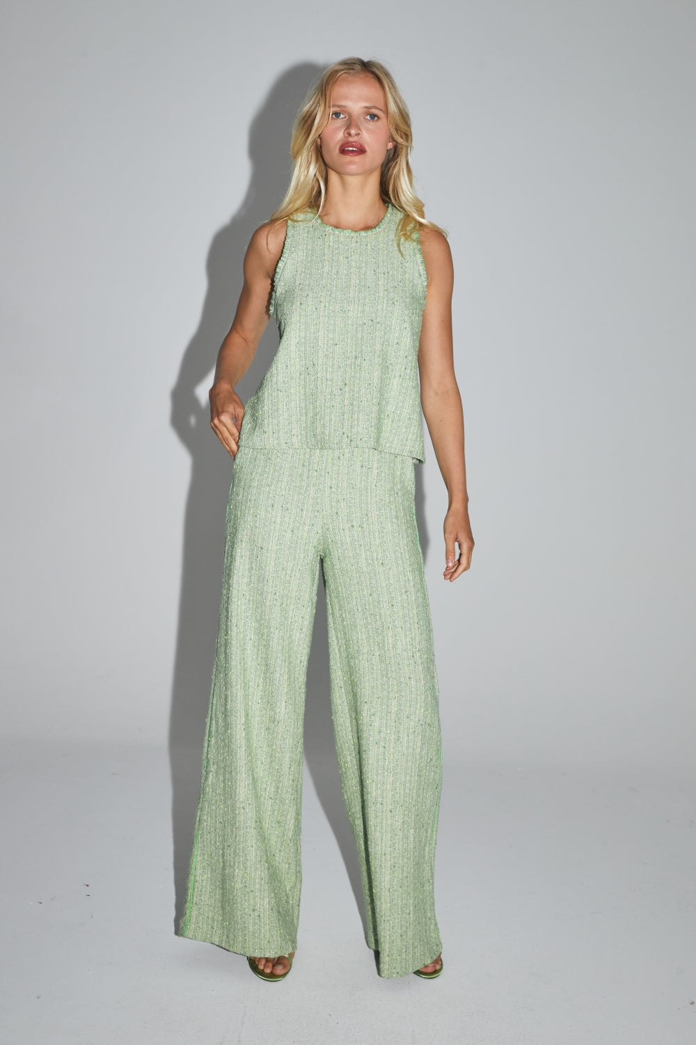 La Blouse Lise En Tweed Recyclé Vert Lemon Fabriquée En Italie