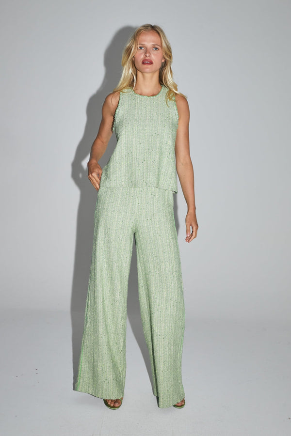 Le Pantalon Charlie En Tweed Recyclé Vert Lemon Fabriqué En Italie
