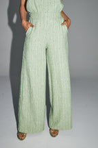 Le Pantalon Charlie En Tweed Recyclé Vert Lemon Fabriqué En Italie