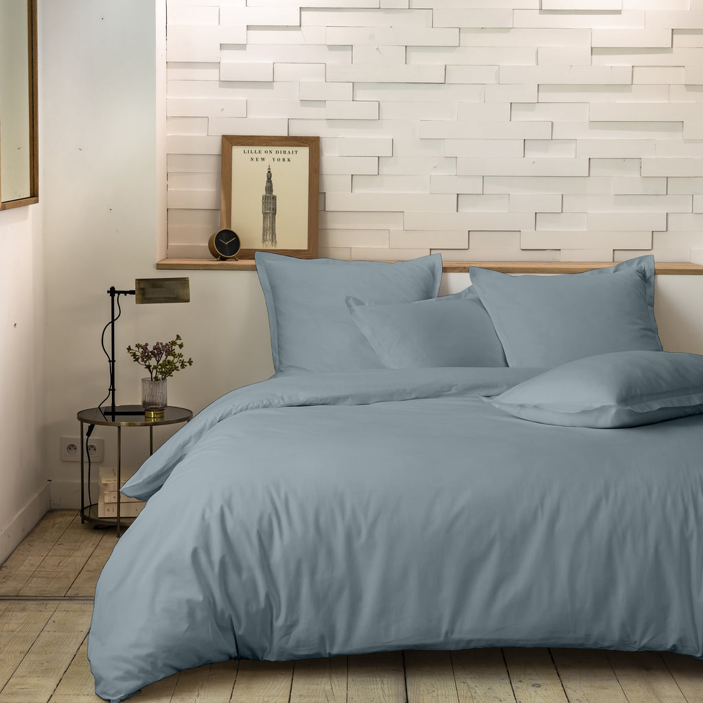 Parure De Lit Complète - 3 Pièces - 100% Percale De Coton - Mura - Azur