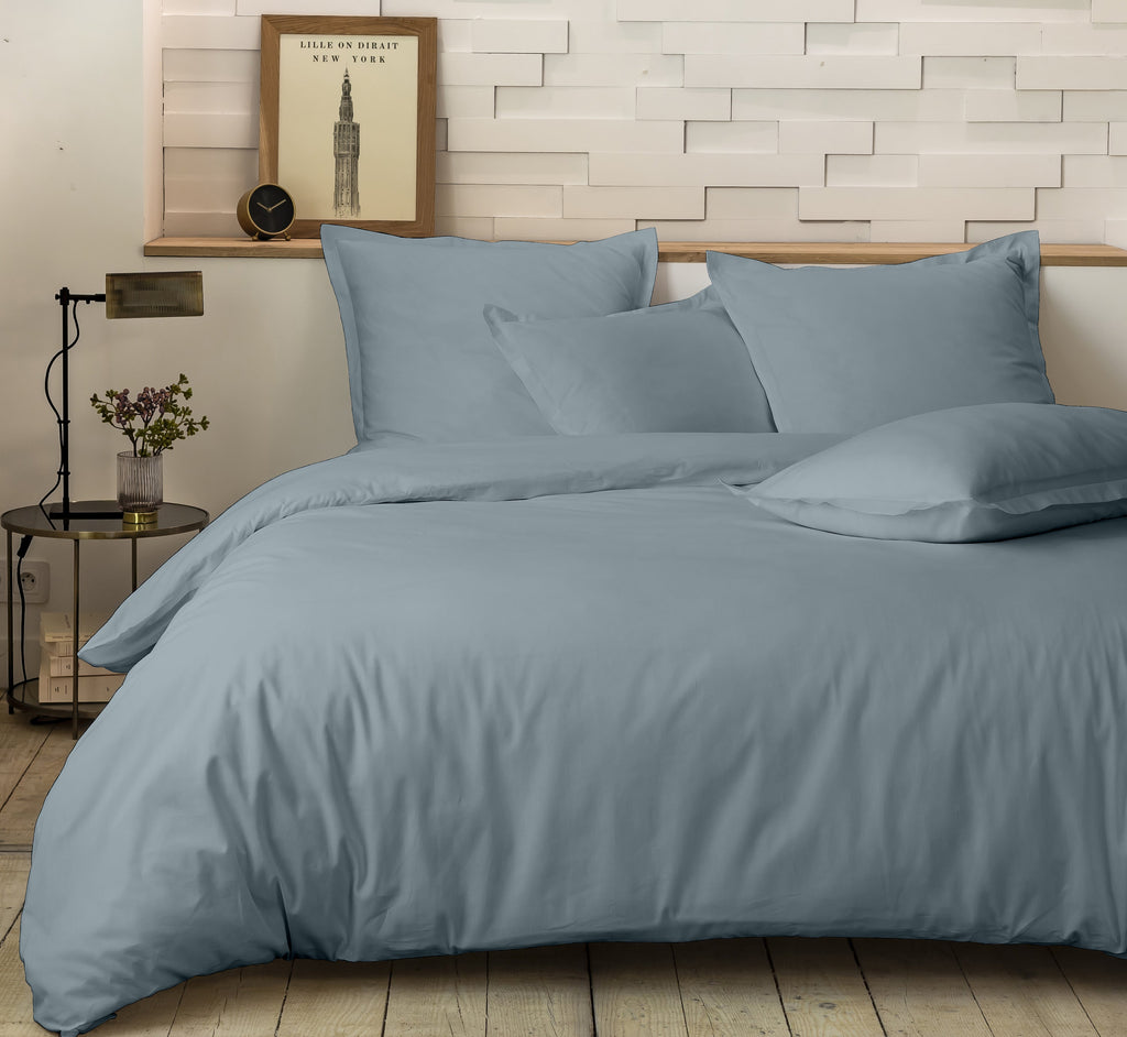 Parure De Lit Complète - 3 Pièces - 100% Percale De Coton - Mura - Azur