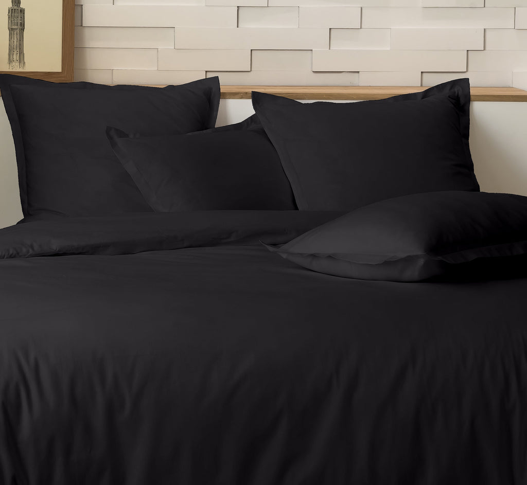 Parure De Lit Complète - 3 Pièces - 100% Percale De Coton - Mura - Noir