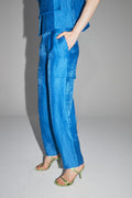 Le Pantalon Ryder En Lin Bleu Brillant Fabriqué En Italie